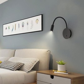 Bedside Reading Light Modern Wall Lamp, Hardwired Wall Sconce with Switch, LED Headboard Lighting Fixture, Flexible Gooseneck Wall Lights for Bedroom Office Studio Hotel