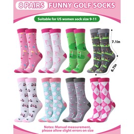Patelai 8 Pairs Women Golf Socks Golf Theme Crew Socks Novelty Casual Sport Accessories for Women Golfers