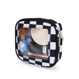 DOB SECHS Mini Clear Makeup Bag 5.1'' x 5.1'' Checkered Cosmetic Pouch Small Travel Toiletry Bag Purse Women Men Nylon Skincare Bag with Transparent Window Lipsticks Organizer Pouch Bags with Zippers