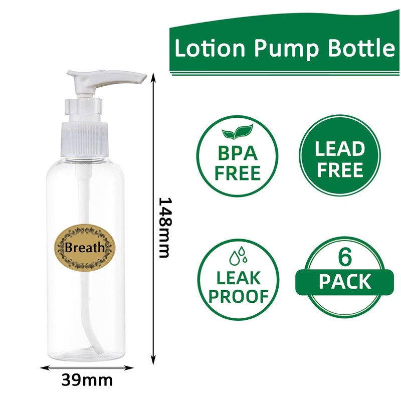 Apstaqeoo 6Pcs 100ML Empty Travel Bottles Plastic Pump Bottle Lotion