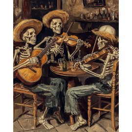 Natuyalo Paint by Numbers Kit for Adults Beginners and Kids, 16" Wx20 L Canvas Pictures Drawing Acrylic Paintwork with 3 Pcs Paintbrushes, Skeletons Concert