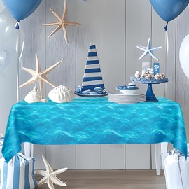 Ocean Waves Tablecloth, 2 Pieces Plastic Ocean Table Cloth Disposable Water Print Table Cover Blue Sea Rectangle Tablecloths for Beach Pool Birthday Party Decoration Shower Supplies, 54x108 Inch