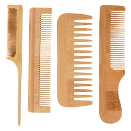 4 Pcs Wooden Comb,Bamboo Peine De Bambu Para El Cabello for Women Men, Bamboo Wide Tooth Hair Wood Combs,Effective Anti Static
