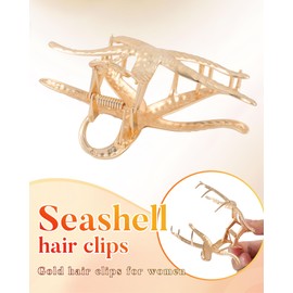 HAIMEIKANG 2 PCs Metal Gold Shell Hair Claw Clips for Women - Fashion Seashell Hair Clips for Most Hairstyles, Such as Thick and Long Hair, Straight and Curly Hair
