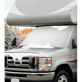 RV Windshield Cover for Ford E450,E350,E250,Econoline,Club Wagon 1997-2025 Motorhome,Thick Oxford Front Window Sunshade Cover, Class C RV Windshield Shade for Ice & Snow,With Mirror Cutouts