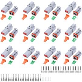 102PCS 2 Pin Way Deutsch DT Gray Connector 12 Set，Size 16 Solid Contacts Waterproof Electrical Wire Connector with Seal Plug for Truck, Off-Road Vehicles, Marine, Motorcycle Wiring