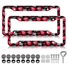 HCSS 2PCS Sexy Lips License Plate Frames, Red Lip Kiss Love Aluminum Metal License Plate Holder Covers Car Accessory, Rust-Proof Waterproof Car Decorative Tag Frames for Standard US 12x6 Inch
