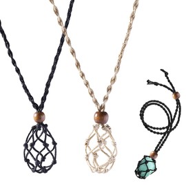 ZORVUJI 2 Pieces Necklace Cord Empty Stone Holder Crystal Necklace Holder Pendant Quartz Raw Stone Adjustable Rope (35-50 mm/1.4-2 Inches)