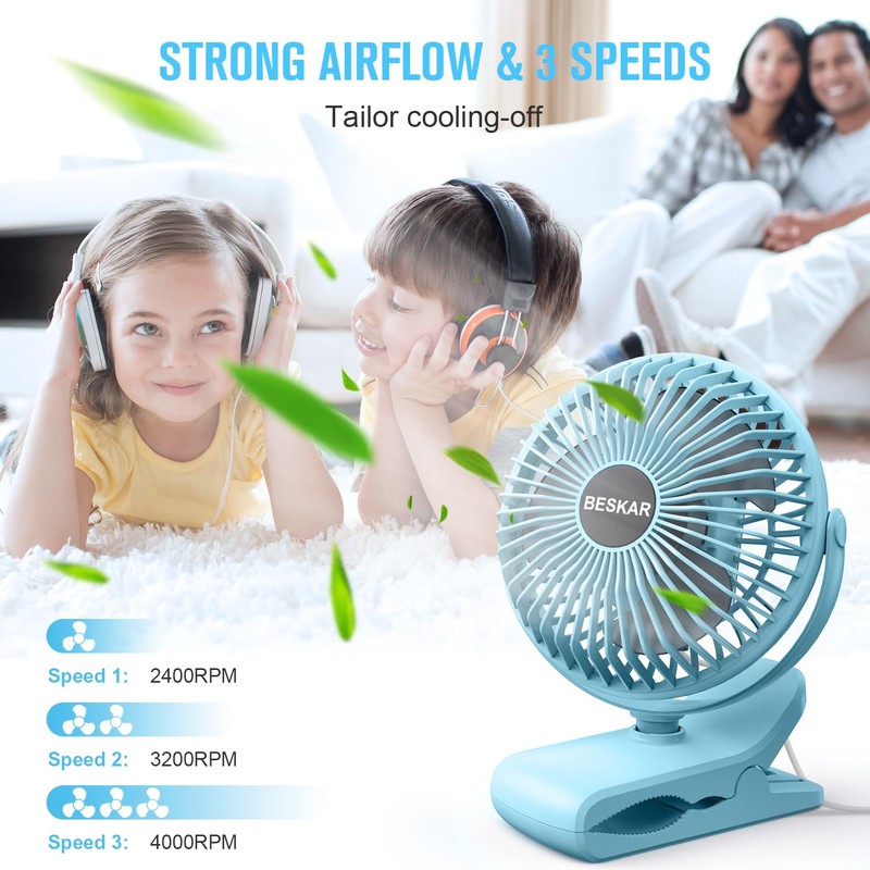 BESKAR Clip on Fan, Portable Small Desk Fans with Strong