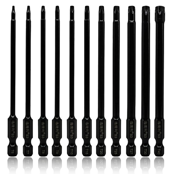 Long Torx Bit Set 100mm, 11pcs Magnetic Screwdriver Bits Set,