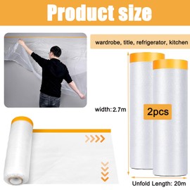 Pre-Taped Masking Film 2-Pack,Tape and Drape Versatile Painter's Plastic Dust Sheets for Auto Wall Furniture Painting and Spraying Protection (270cm(Unfolded) x 20m)