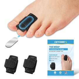 Hammer Toe Straightener for Women & Men, 2 Pack Adjustable Toe Splint Wraps with Aluminium Plate, Hammer Toe Corrector & Protector for Bent, Curled, Crooked, Claw & Hammer Toes（Black ）