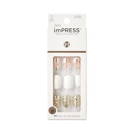 KISS imPRESS Press-On Manicure Fake Nails – Astound, Short, Square, White, Easy Press On, Chip Proof, Smudge Proof, Waterproof, No Dry Time, Comfortab
