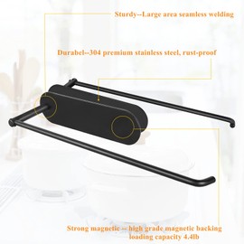 Magnetic Paper Towel Holders Refrigerator Heavy Duty Stainless Towel Roll Holders with Strong Magnetic Backing - Fit for Most Large Paper Towels-for Kitchen, Grill, Toolbox, Garage, Shop(12in-black)