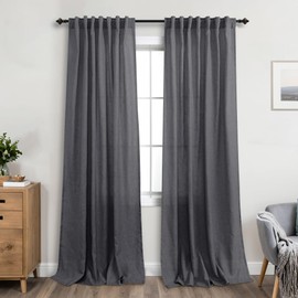 Dark Grey Curtains 84 Inch Length 2 Panels Set for Living Room,Sheer Linen Light Fitering Boho Farmhouse Thick Privacy Curtains Window Treatments Drapes 84 Inches Long for Bedroom,Charcoal Gray