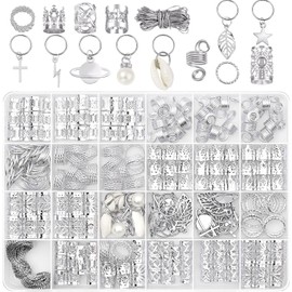 290 Pcs Hair Jewelry, Braid Jewelry Accessories Metal, Dreadlock Hair Accessories, Alloy Spiral Coil Hair Clips, Earrings, Rings and Jewelrys for Braids Cuffs Decorations for Girls Boys Unisex(Silver)