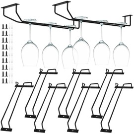 Yetene 9 Pack 14 Inch Black Wine Glass Rack Hanging Under Cabinet Wine Glass Holder Under Shelf Metal Stemware Racks Glass Storage Hanger Organizer for Kitchen Bar Pub(Classic)