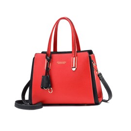 NICOLE & DORIS Women's Elegant Handbags Contrast Colours Shoulder Bag Women Shoulder Bag Shopper Tote Handbag with Pendant, red, Elegant