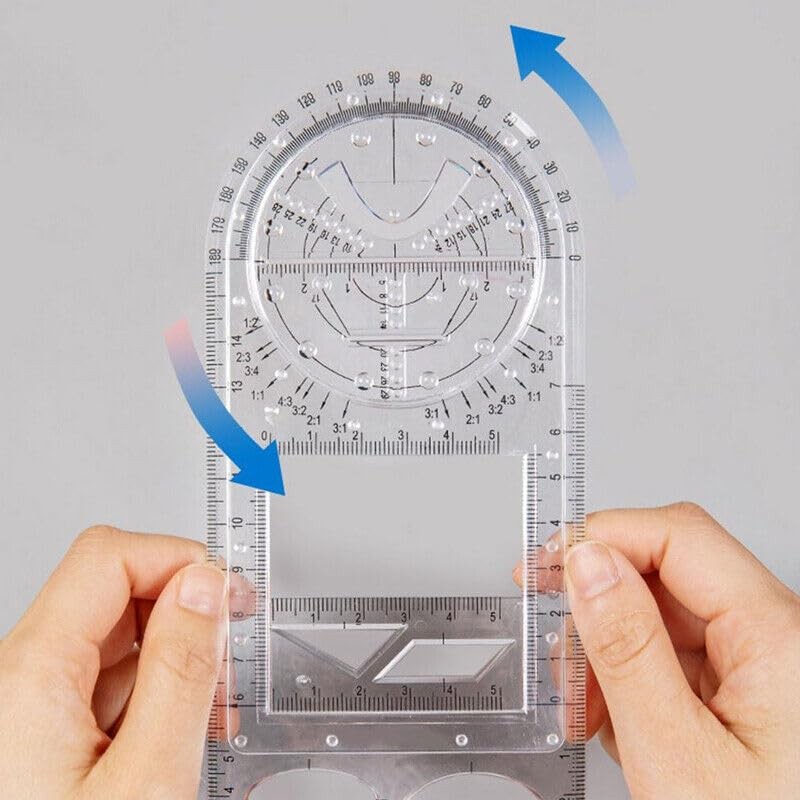 Multifunctional Geometric Ruler Student Mathematics Drawing Tools School Office, Clear