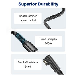 RUXELY 90 Degree Charger Cable for Gar/min Watch 1.2M 2Pack,Nylon Angle Charging Power Cord for Fenix 8 E 7 7X 7S Solar,Forerunner 965 955 265 255 245 165 55 45,Instinct 2,Vivoactive 5 4,Vivomove 3S