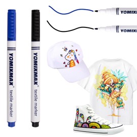 Nurila 2 Textile Pens Machine Washable, Black and Blue Textile Pens, Fabric Colouring Pens, Washable Textile Markers for T-shirts, Fabric Bags, Hats, Shopping Bag, Canvas Shoes, DIY Crafts