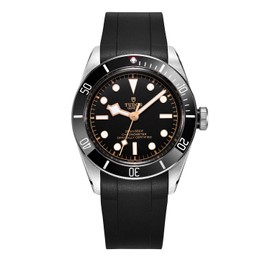 Crafter Blue TD01 Curved End Watch Band Rubber Strap Replacement for Tudor Heritage 41mm Black Bay 79230, 79350, 79363, 79730 etc - Black