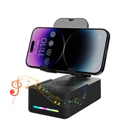 CYBORIS Foldable Phone Stand with Speaker, Wireless Bluetooth Speaker with Cell Phone Stand and Anti-Slip Base Led RGB Light HD Surround Sound Compatible with Phones, Tablets, Unique Presents