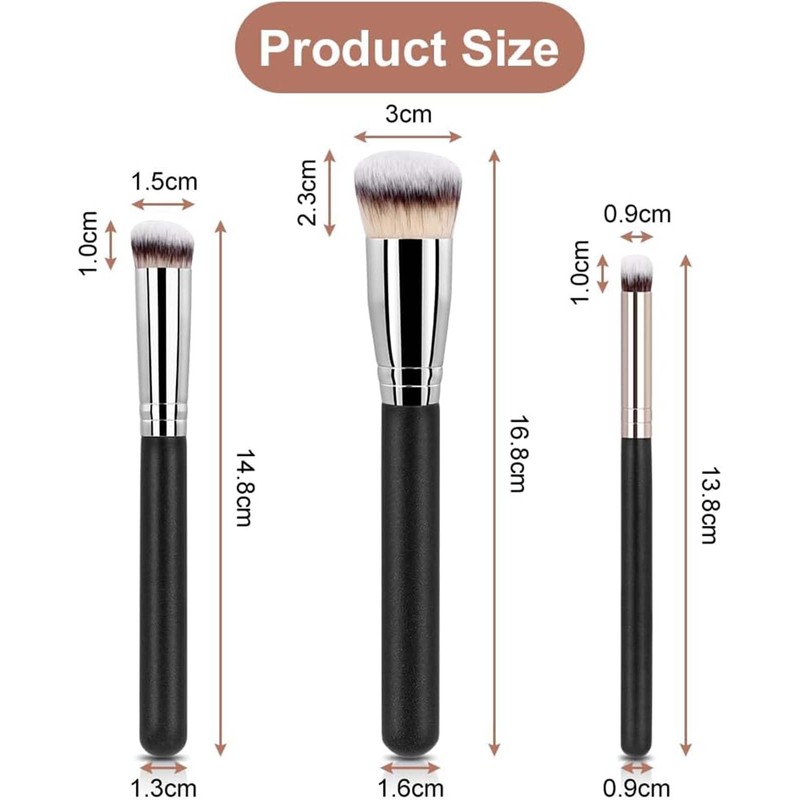 3Pcs Makeup Brush Set – Foundation, Concealer & Flat Top