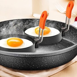 Egg Ring, Stainless Steel Egg Ring Molds with Anti-Scald Handle and Oil Brush Non Stick Circles for Fried Egg McMuffin Sandwiches Frying, Breakfast Household Kitchen Cooking Tool Omelette