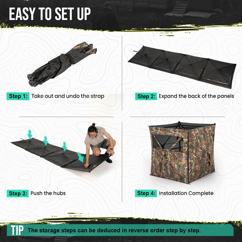 HUNTSEN 4-Panel Hunting Blind - 360° See Through with Wide