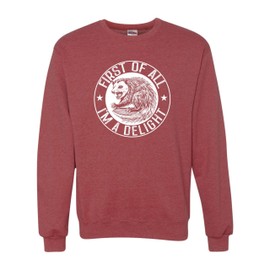 XX-Large Vintage Heather Red Mens First Of All I'm A Delight Funny Possum Sweatshirt Crewneck