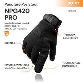 DEX FIT Needle Resistant Work Gloves, ASTM F2878, ANSI A9 Cut, NPG420, XS