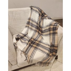 Fennco Styles Classic Plaid Pattern Fringe Throw Blanket 50" W x 60" L - Brown Rustic Cozy Blanket for Home, Couch, Bedroom, Living Room, Office, and Holiday Décor