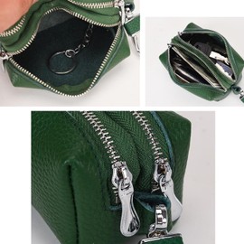 Guolich Car Key Chain Bag Double Zipper Leather Protection Key Coin Holder Keyring with Transparent Window for Car Key Remote Control (Green)