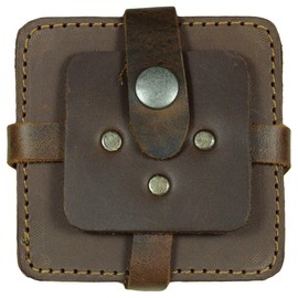 Hide & Drink, Thick Leather Vintage Squared Coasters with Holder (8 Pack) Wood Furniture, Coffee Table Kitchen Table, Home & Office Essentials, Handmade :: Bourbon Brown