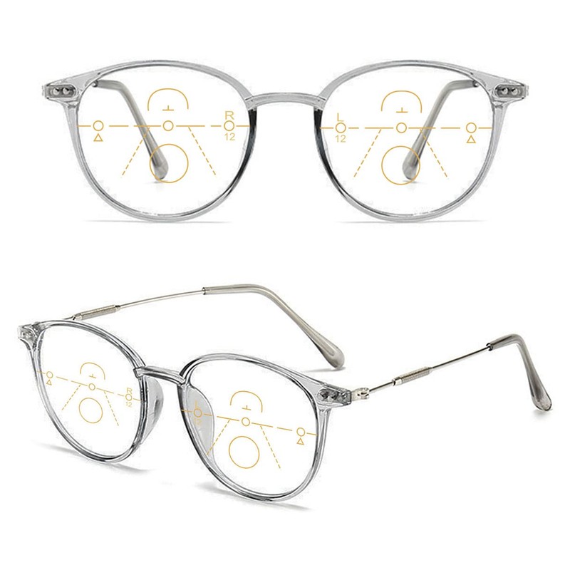 KOOSUFA Mode Runde Gleitsichtbrille Progressive Multifokus Anti-Blaulicht Lesebrille Damen Herren