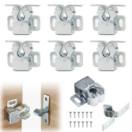 Furniture Catch 6 Pairs Door Catch Double Roller Catch Ball Catch Cabinet Door Lock with Screws for Cabinet Doors Bookcase Drawer Wardrobe - Silver
