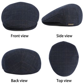 Wantonfy Beret Cap Men's Flat Cap Peaked Cap Gatsby Peaked Cap Newsboy Flat Cap Beret Hat 1920 Style Gatsby Costume Accessories, navy blue grid with yellow