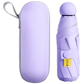 Travel mini umbrella, Small Compact UV Umbrella with Protective Case, Lightweight Tiny Pocket Umbrella for Purse, Sun & Rain Umbrellas Mini Travel Windproof Umbrella with 95% UV Protection (Violet)