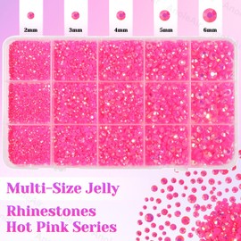 12000Pcs Hot Pink Color Rhinestones for Bedazzling Kit, 2/3/4/5/6mm Mix Sizes Jelly Bedazzling Resin Gems, Bedazzling for Crafting, Flatback Resin Rhinestones for DIY Face Makeup Crafts Tumblers