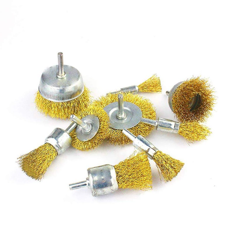 Wire Wheel Cup Brush Drill Bit Set of 9 Brass