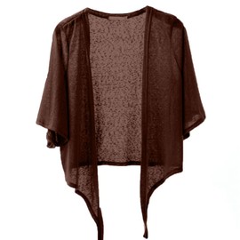Shiyifa Women's Shrugs 3/4 Sleeve Open Front Cardigan Lightweight Tie Front Bolero Shrug(Brown,M)