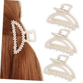 Healvian 3pcs Elegant Beaded Claw Clips for Women Lightweight Strong Hold Hair Accessories Versatile Decorative Hair Clips for Girls and Special Occasions