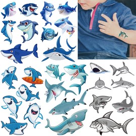 Shark Temporary Tattoos for Kids, 83pcs Ocean Sea Fake Tattoos, Marine Animal Waterproof Body Stickers Cute Decorations, Birthday Party Favor Supplies Decor Gifts for Boys Girls Children Toddler Teens