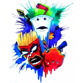 watercolor painting prints, anime, comic, new, 8 1/2"x11"(ATHF Poster) Aqua teen