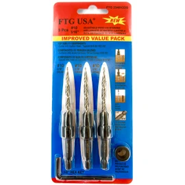 FTG USA Countersink Drill Bit Set for Wood with Tapered Drill Bit 3 Pc #10 (3/16")
