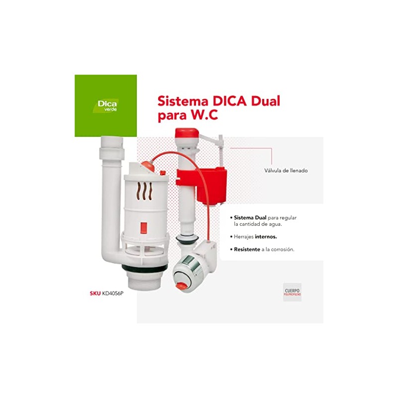 DICA, Sistema DICA Dual para W.C., Acabado Blanco y Rojo,