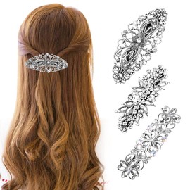 Jodsen 3 Pieces Retro Vintage Metal French Barrette Antique Crystal Barrette Rhinestone Pearl Hair Clips Vintage Flower Hair Slides Bridal Wedding Hairpins Head Pieces Jewelry Hair Accessory