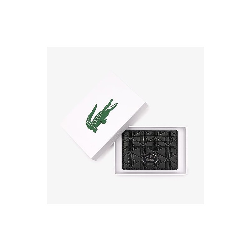Lacoste Tarjetero de piel con monograma The Blend para hombre,