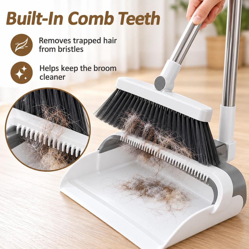 Upright Broom and Dustpan Set – 180° Foldable Dustpan with